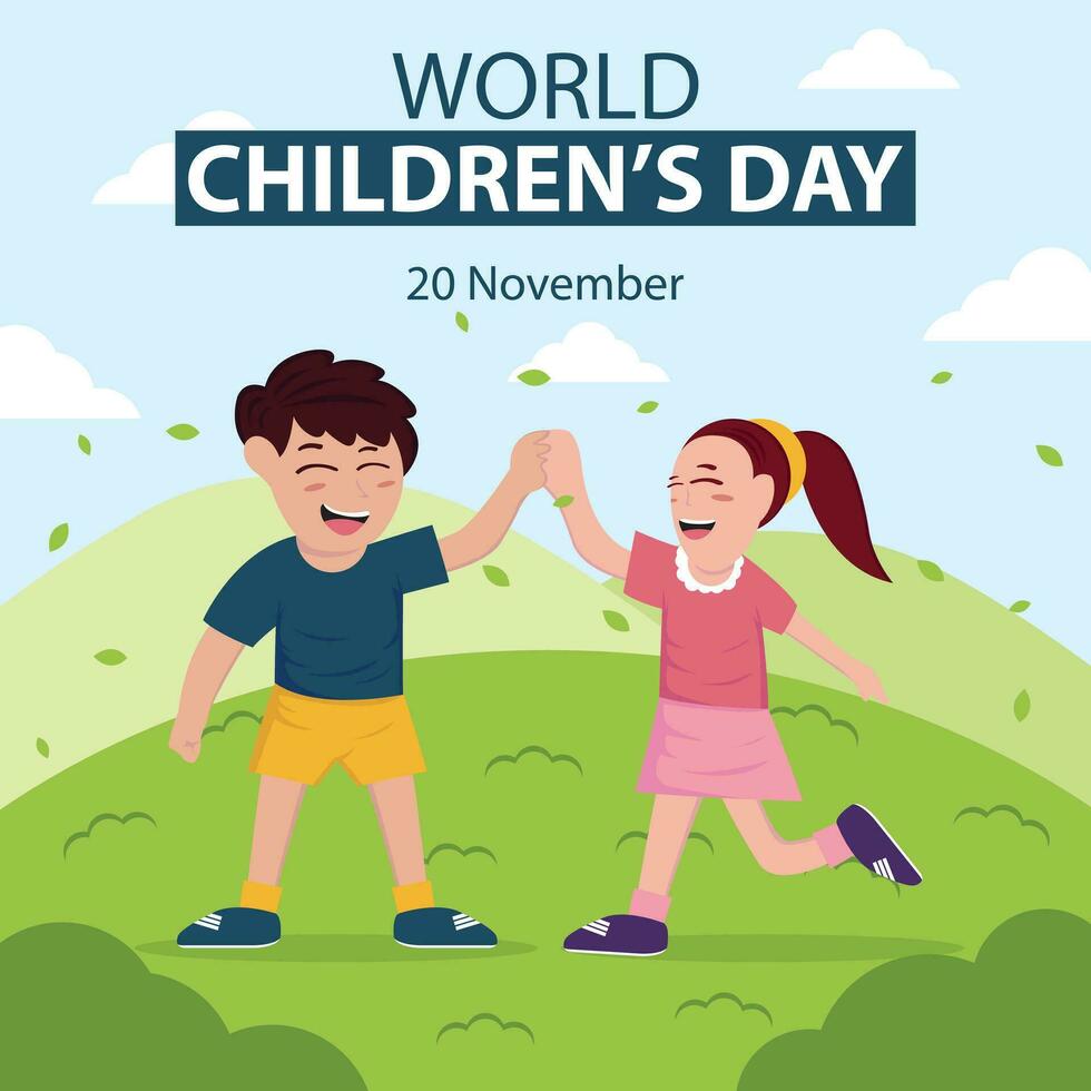 ilustração vetor gráfico do uma par do crianças estão segurando mãos, perfeito para internacional dia, mundo crianças dia, comemoro, cumprimento cartão, etc.