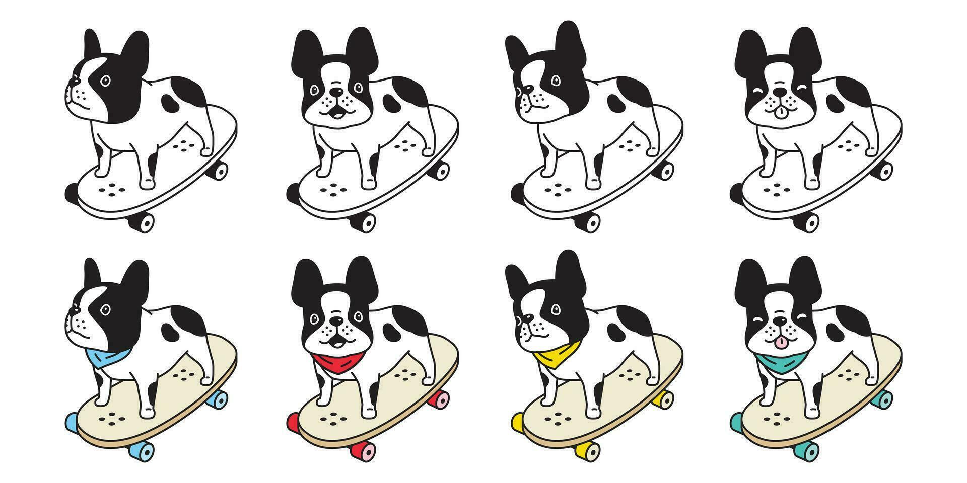 cachorro vetor francês buldogue cachorro skate ícone desenho animado personagem símbolo procriar ilustração rabisco Projeto