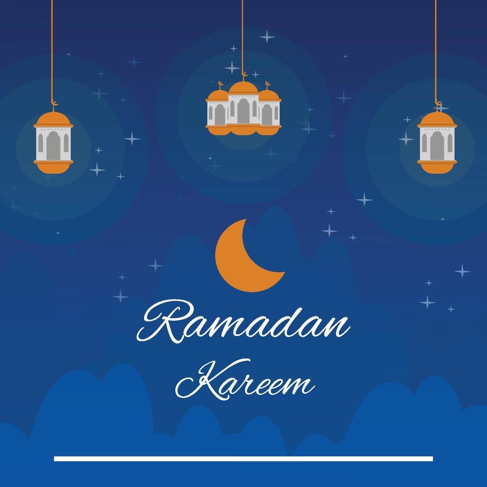 fundo ramadan kareem com latern no céu noturno vetor