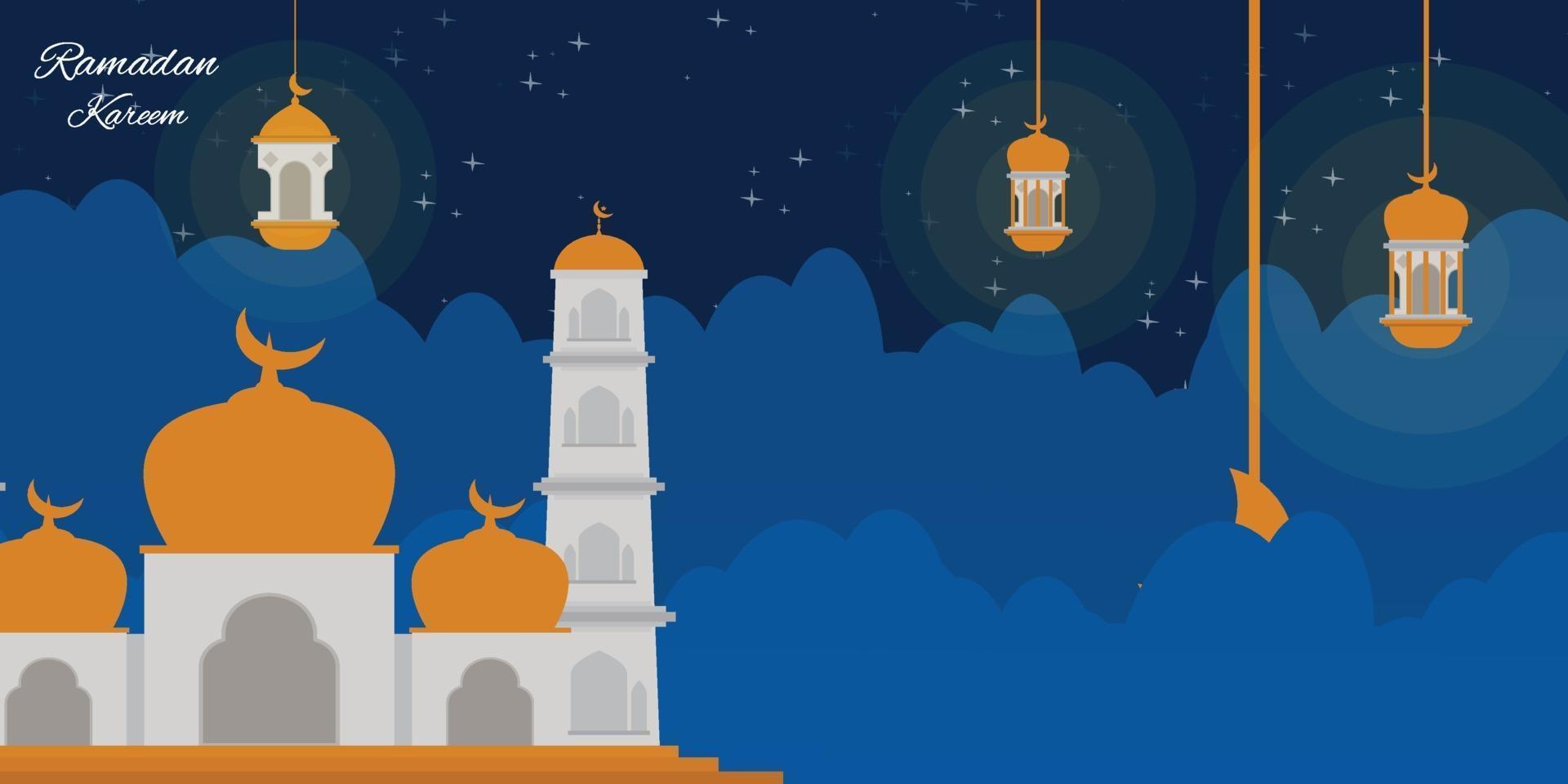 fundo ramadan kareem com latern no céu noturno vetor