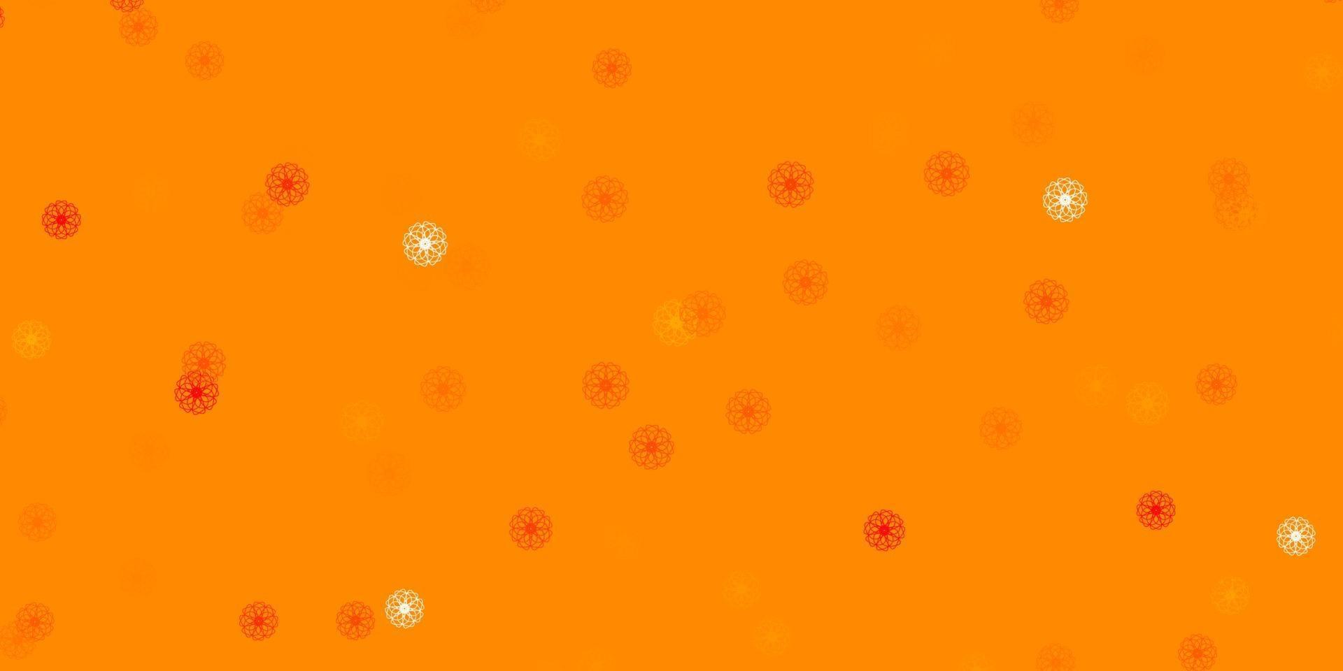 modelo de doodle de vetor laranja claro com flores.