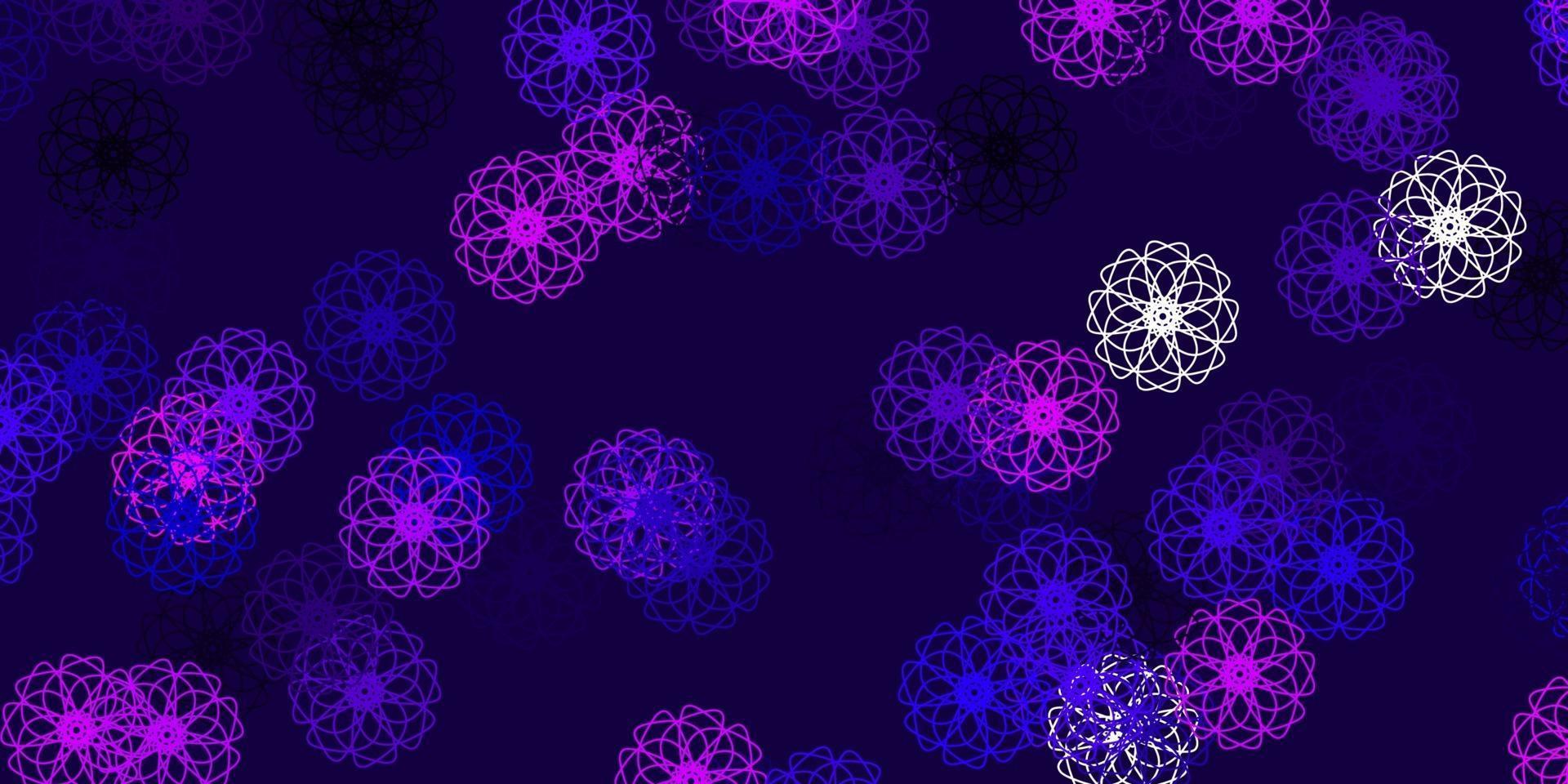 modelo de doodle de vetor de luz roxa com flores.