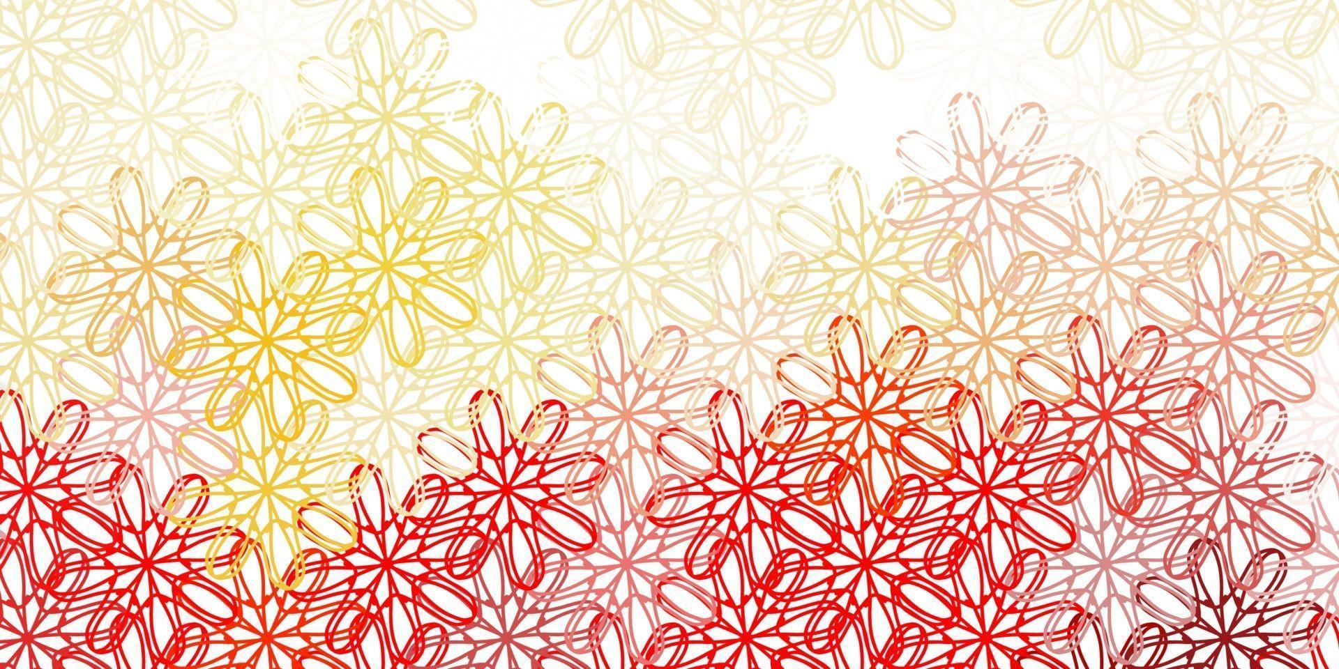 textura de doodle de vetor vermelho e amarelo claro com flores.