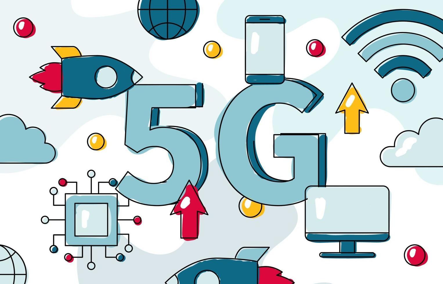 Banner de vetor plano de tecnologia de rede sem fio 5g