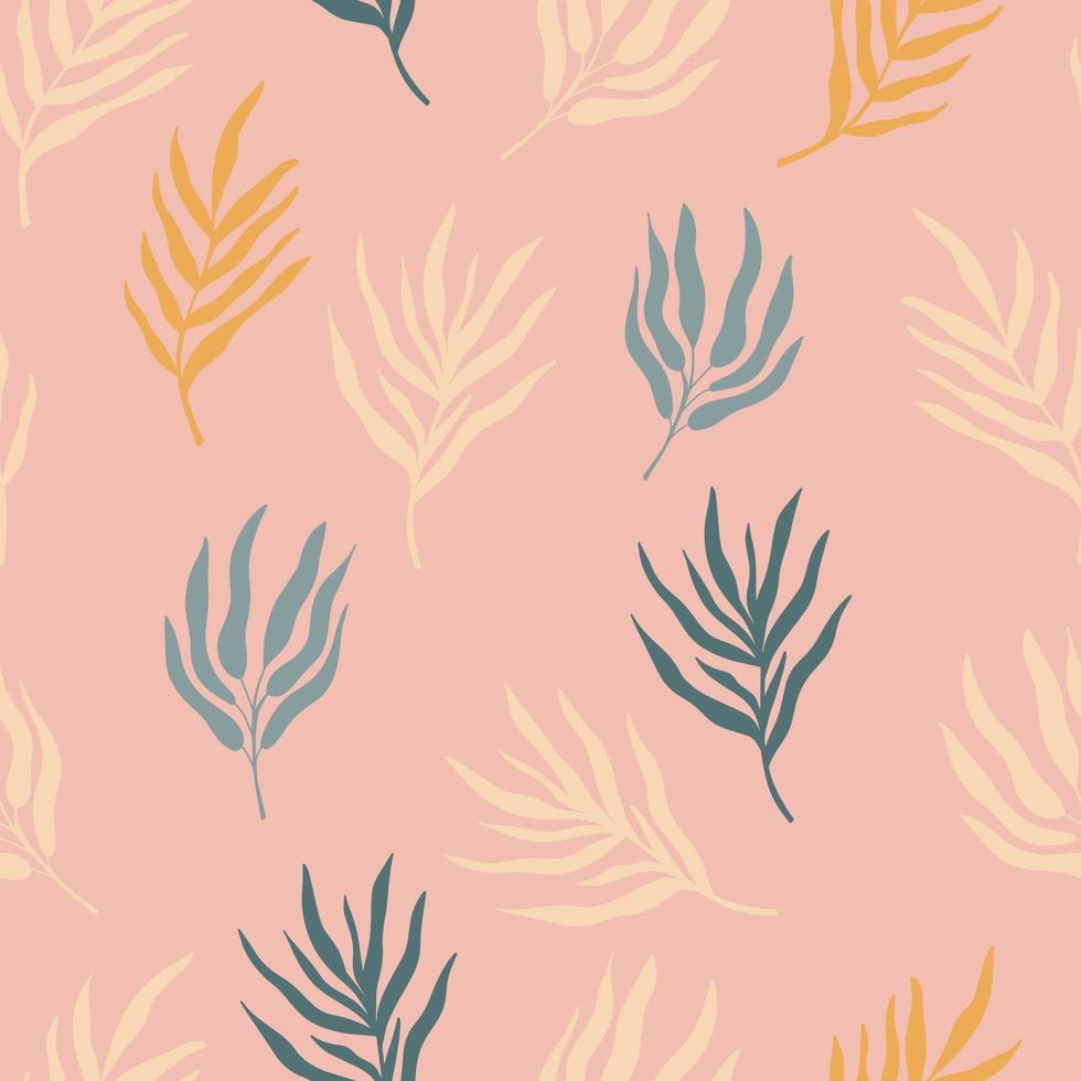 padrão sem emenda de fundo rosa com silhueta abstrata de folha de palmeira vetor