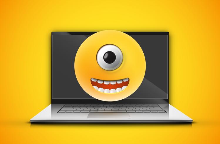 Emoticon de alta detalhado em uma tela de notebook, ilustração vetorial vetor