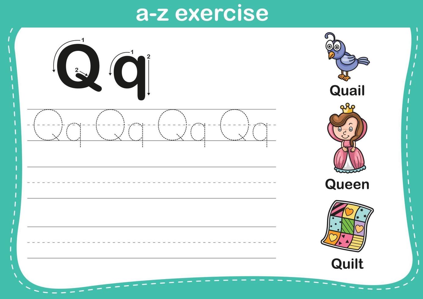 alfabeto az exercício com ilustração de vocabulário de desenho animado vetor