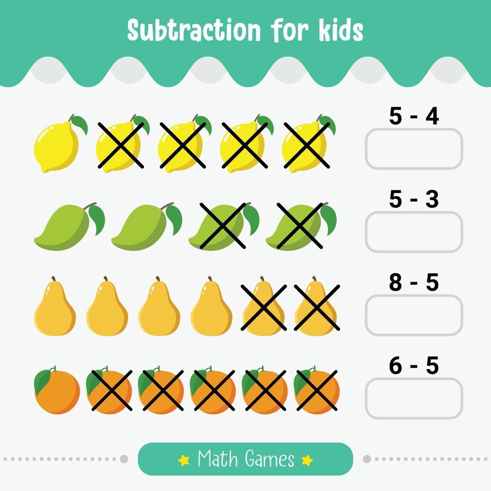 matemática infantil jogo subtração para crianças planilha de matemática vetor