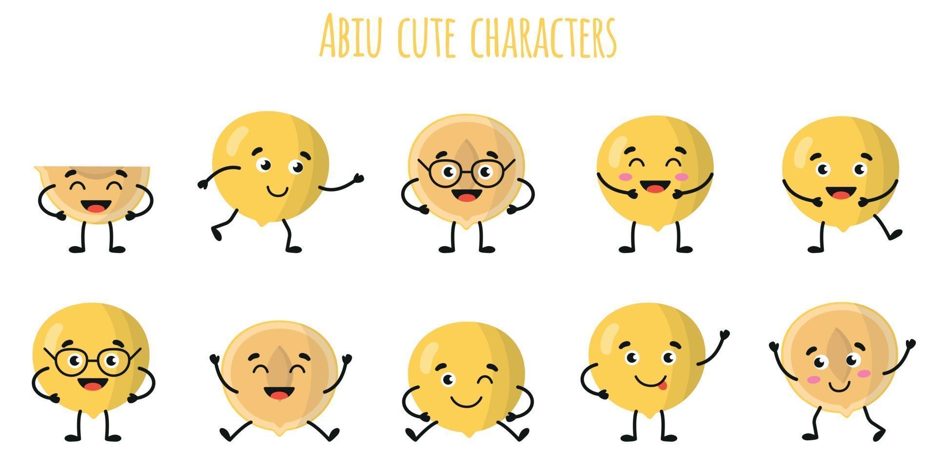 Abiu fruit personagens engraçados e fofinhos com emoções diferentes vetor