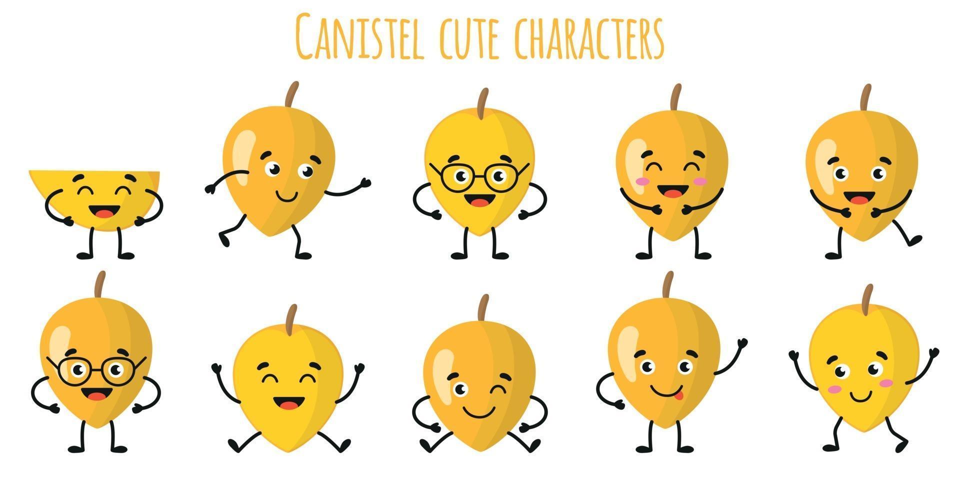 Canistel fruit personagens engraçados e fofinhos com emoções diferentes vetor