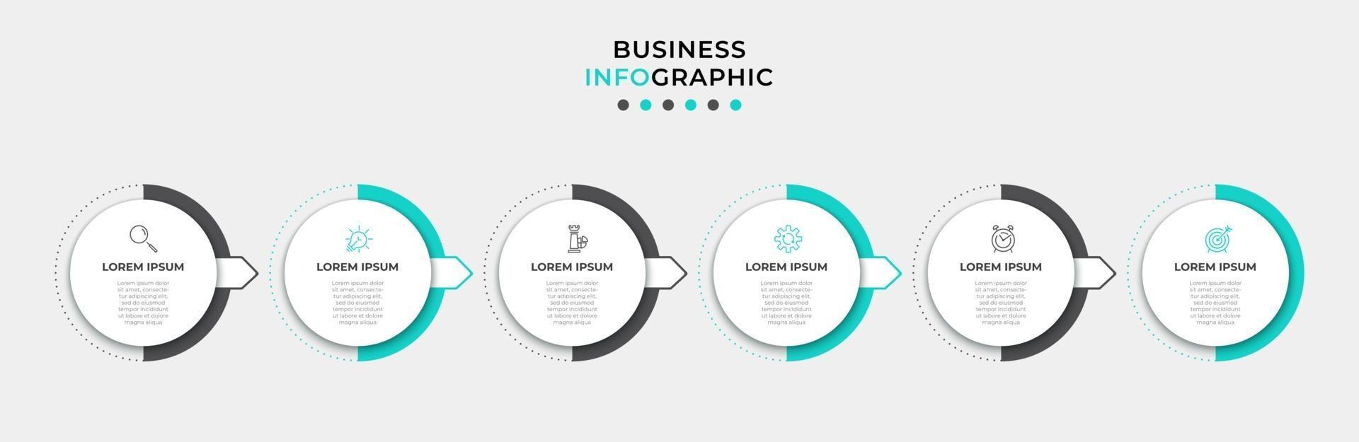 modelo de design de infográfico com ícones e 6 opções ou etapas vetor