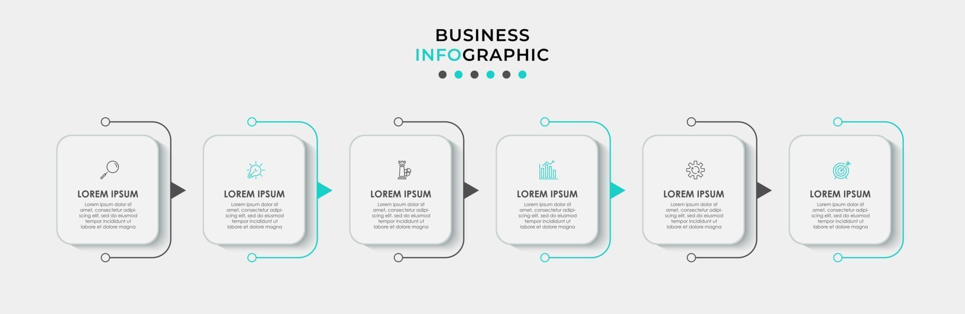 modelo de design de infográfico com ícones e 6 opções ou etapas vetor