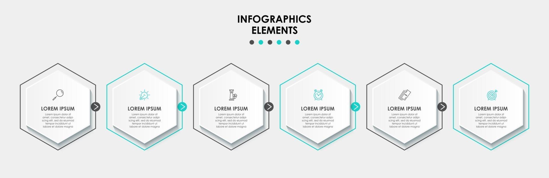 modelo de design de infográfico com ícones e 6 opções ou etapas vetor