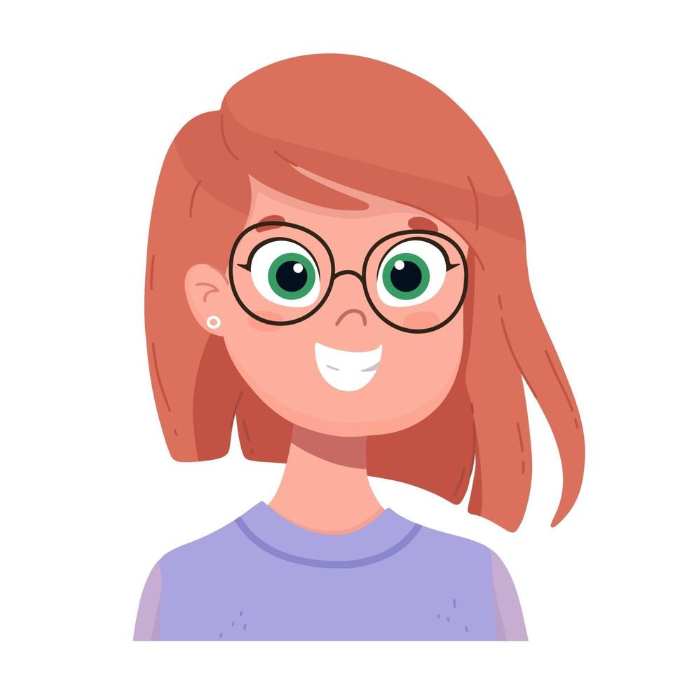 garota feliz ri. emoções humanas. avatar de vetor com mulher feliz