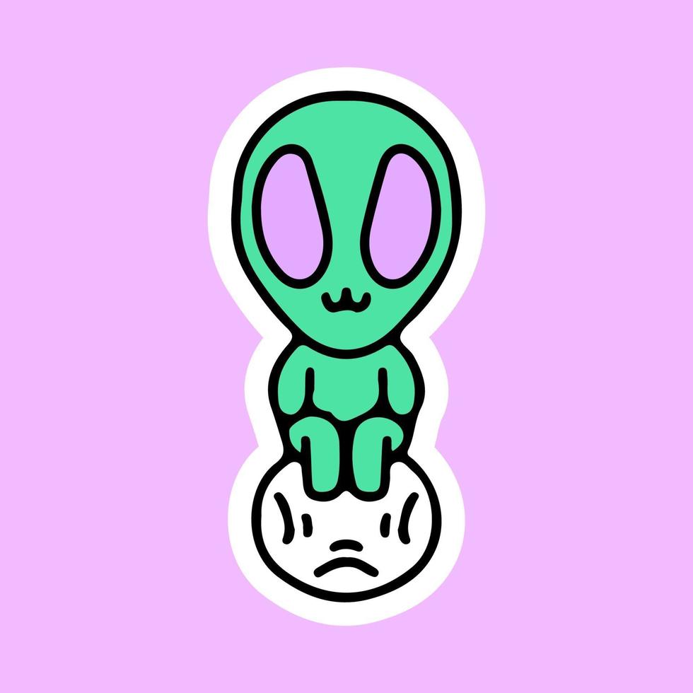 alien de desenho animado feliz com pedra da lua 12381154 Vetor no Vecteezy