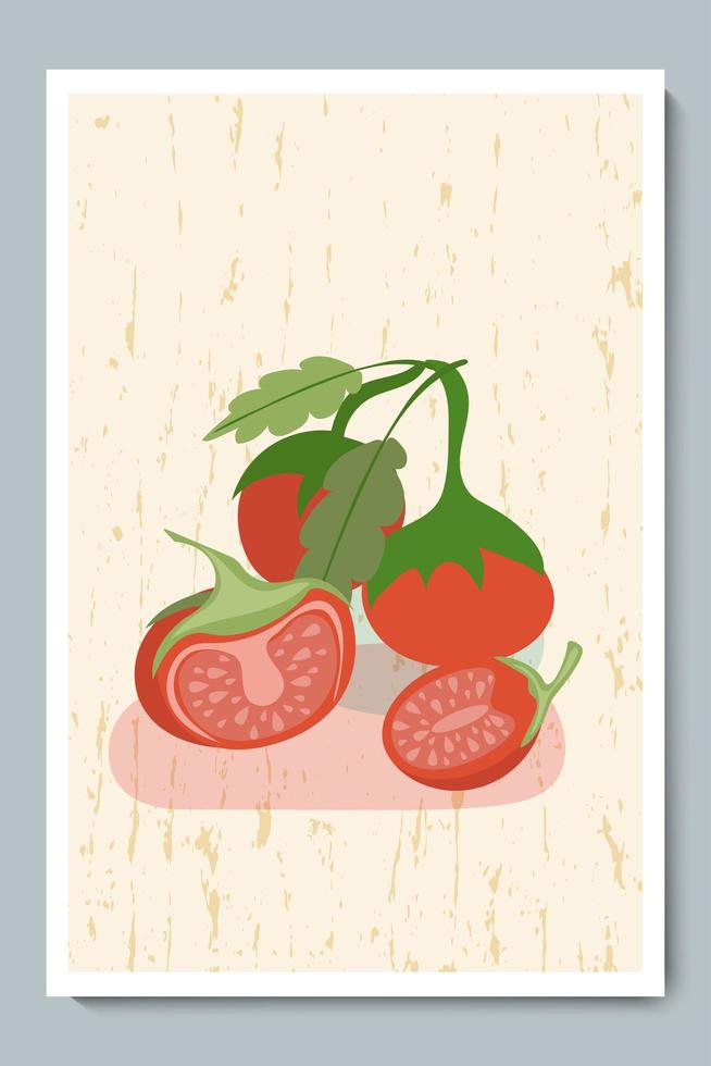 conjunto de tomates. fatiado e inteiro com formas. fundo de textura de ouro. vetor