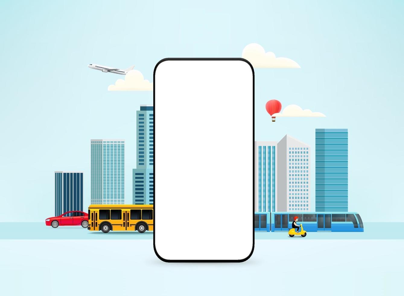maquete de smartphone com transporte urbano e paisagem urbana diferente vetor