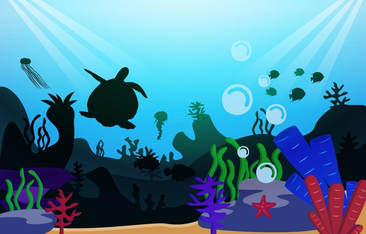 animais selvagens tartaruga peixes mar oceano subaquático aquático ilustração plana vetor