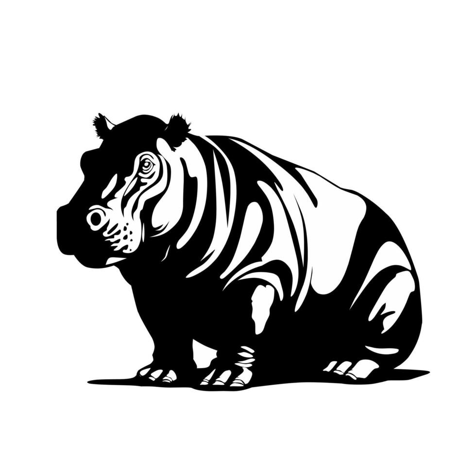 hipopótamo Preto e branco ilustração Projeto em uma branco fundo vetor