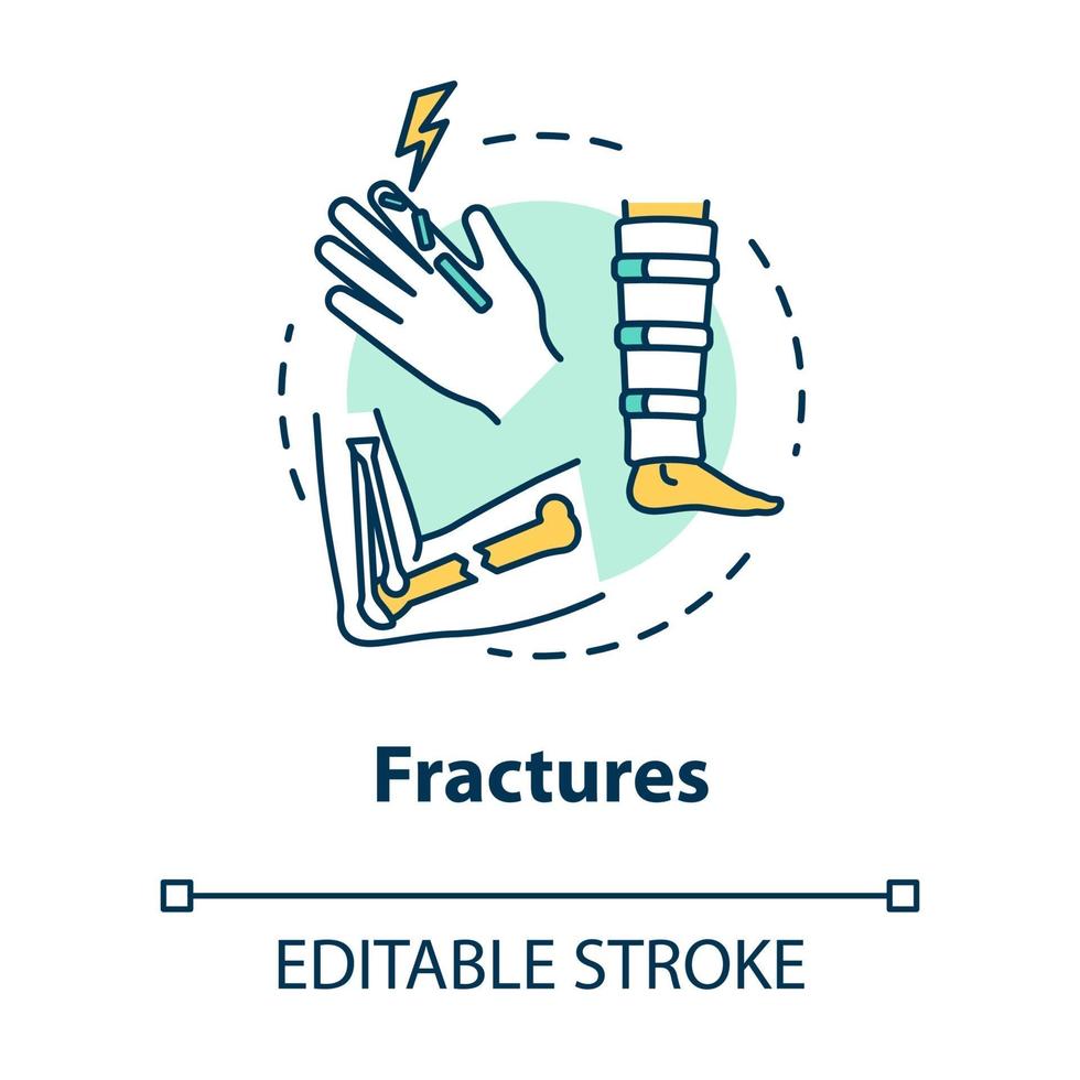 ícone do conceito de fraturas, lesões ósseas e cartilaginosas vetor