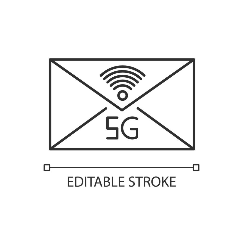 Ícone linear perfeito de pixel de envelope 5g vetor