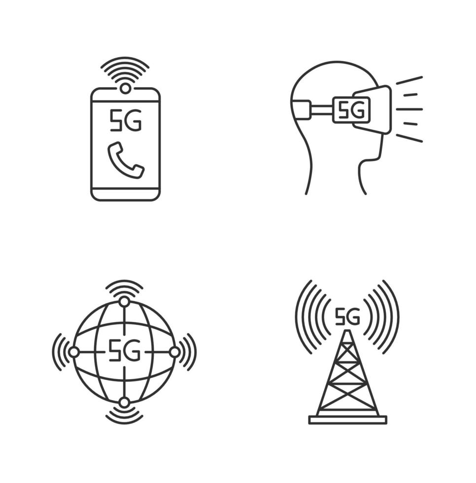 Conjunto de ícones lineares perfeitos de pixel de tecnologia sem fio 5g vetor