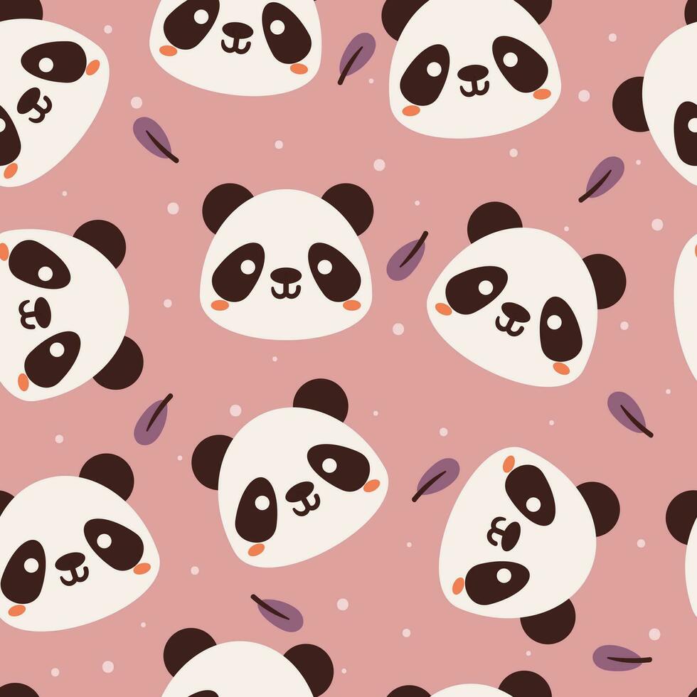 desatado padronizar desenho animado panda e folhas. fofa animal papel de parede ilustração para presente embrulho papel vetor