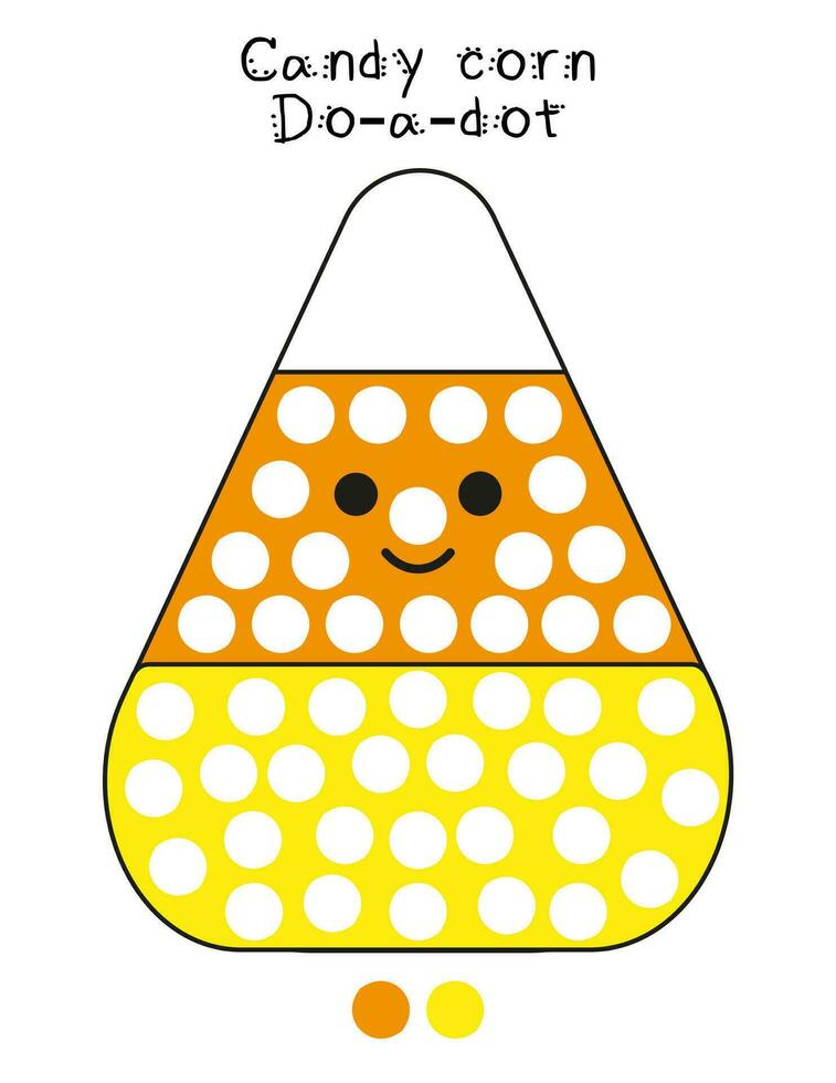 Faz uma ponto pintura para crianças. fofa doce milho planilha para dia das Bruxas. bem motor Habilidades atividade para pré escola vetor