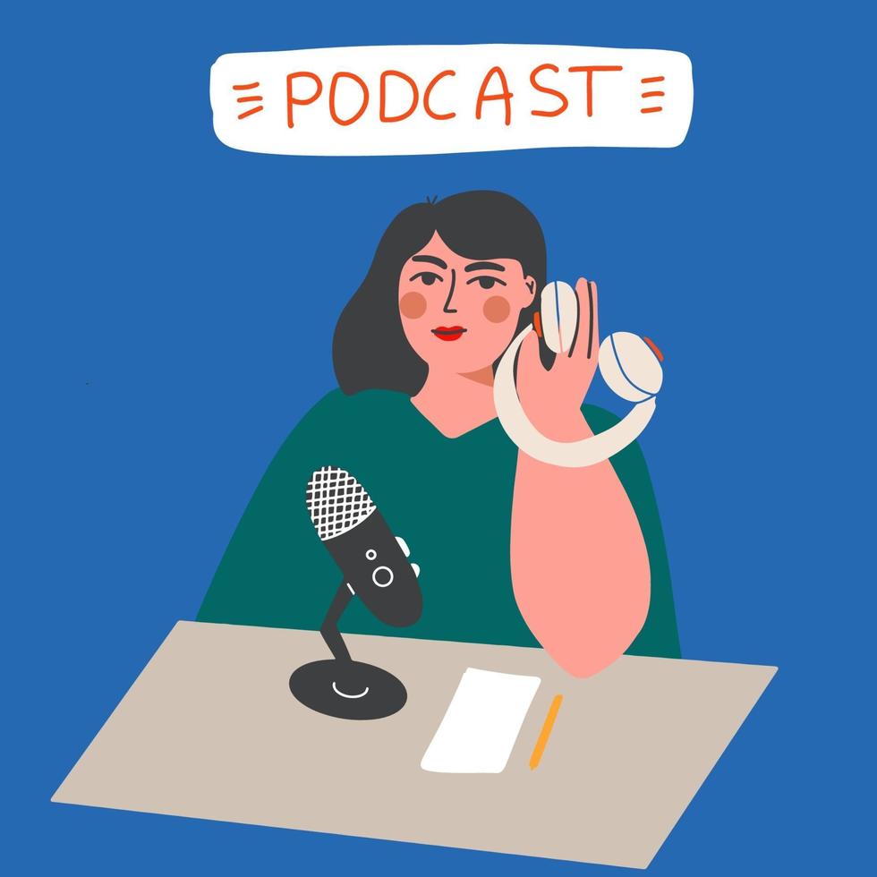 conceito de podcast. podcaster falando no microfone vetor