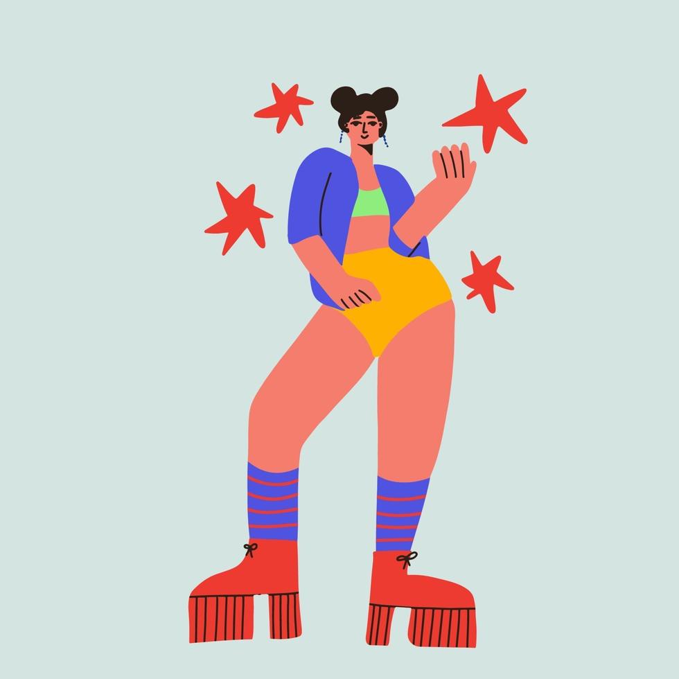 ilustração de corpo inteiro de garota funky passeio de patins. vetor