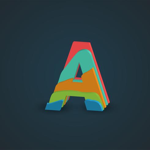 3D colorido personagem em camadas de um fontset, vetor