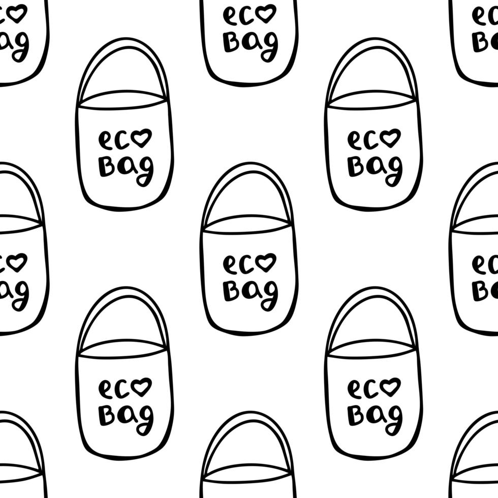 padrão sem emenda feito de bolsas ecológicas de algodão de doodle desenhado à mão vetor