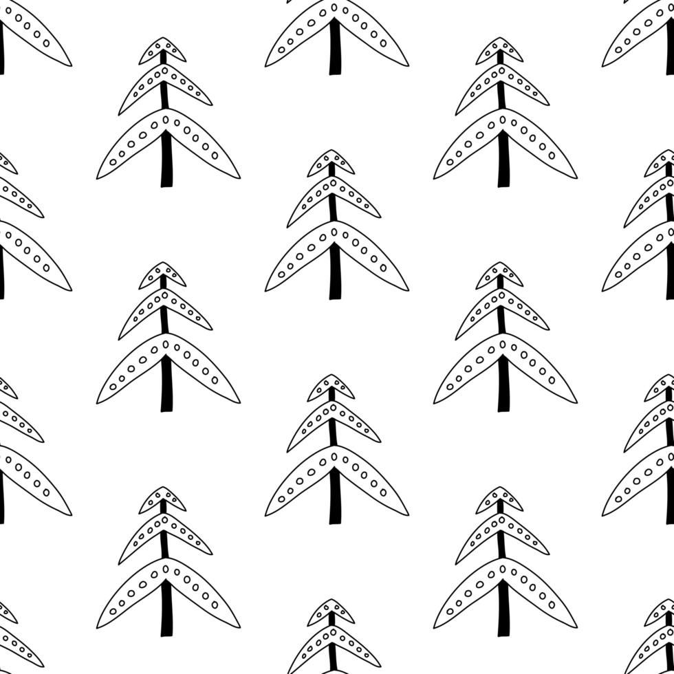 padrão sem emenda de doodle pinheiros abstratos. isolado no branco vetor