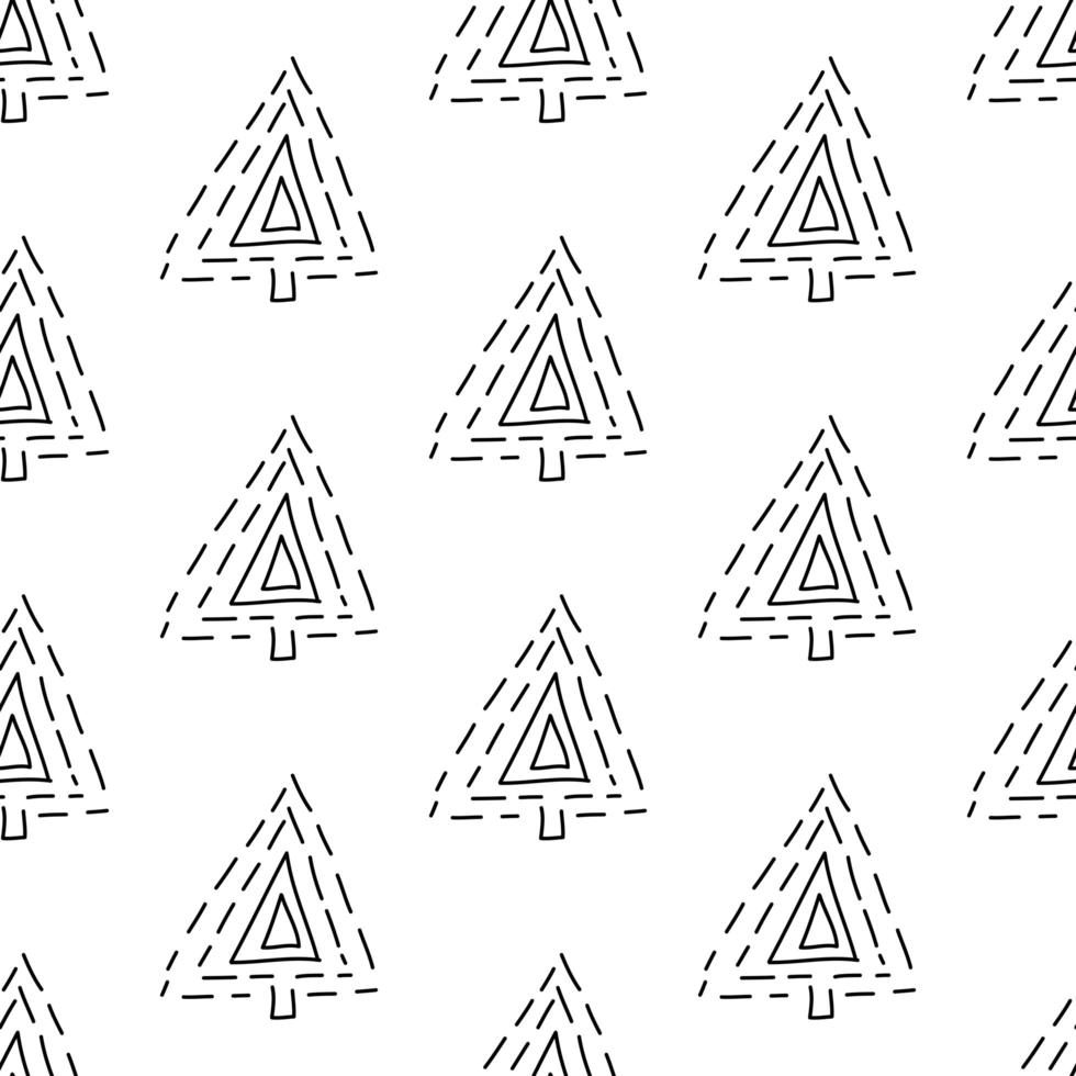 padrão sem emenda feito de pinheiros abstratos doodle isolados no branco vetor