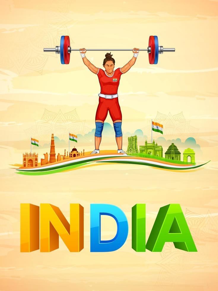 Levantador de peso desportista indiano na categoria feminina no campeonato vetor