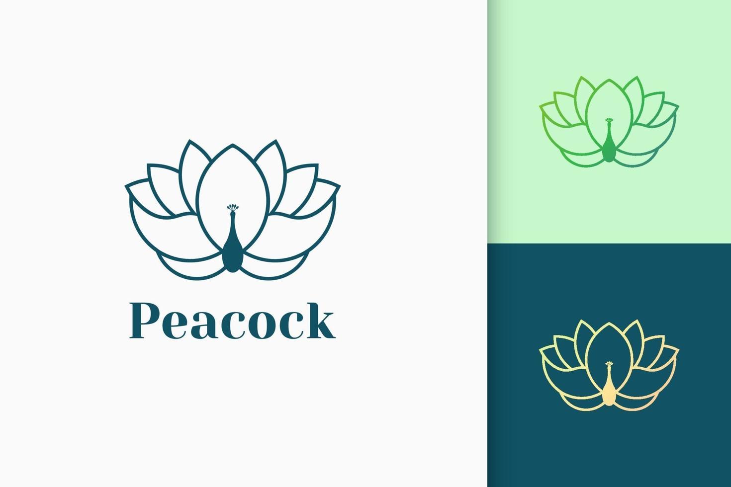 logotipo de flor de pavão em luxo e estilo de linha vetor