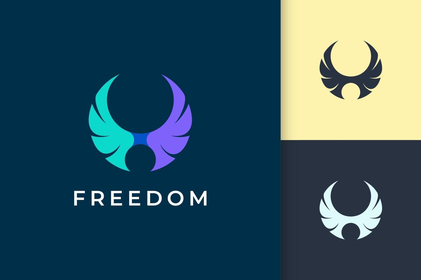 O logotipo da asa representa liberdade e poder para avião ou empresa de tecnologia vetor