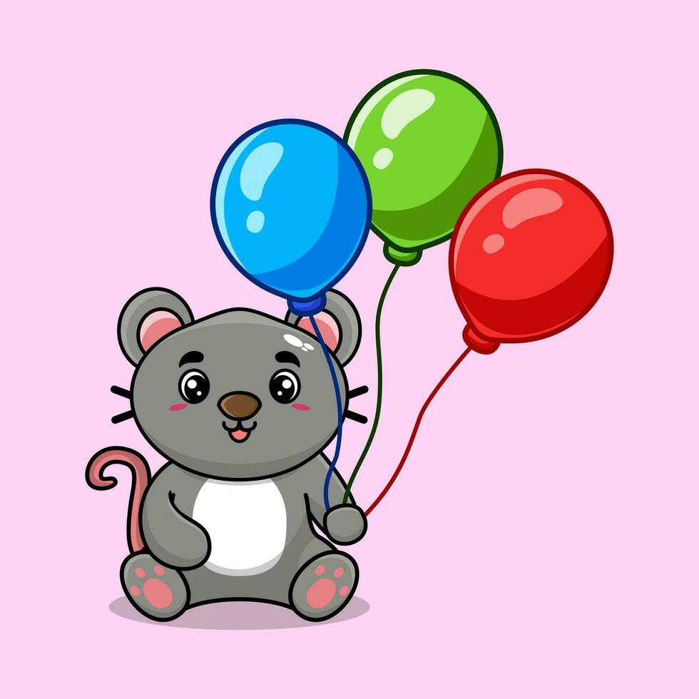 vetor rato segurando balão fofa desenho animado vetor ícone ilustração. animal natureza ícone conceito criativo kawaii desenho animado mascote logotipo