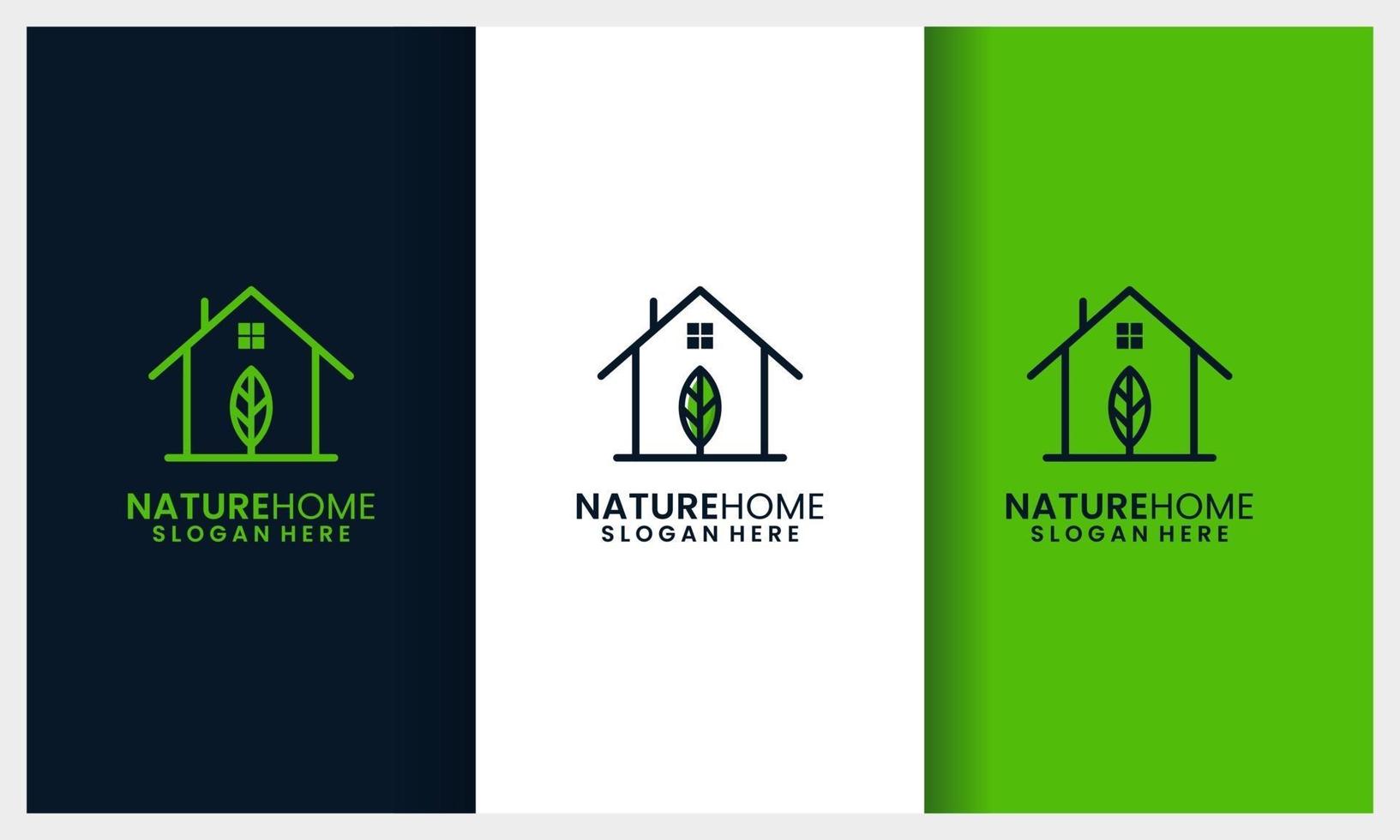 conjunto de modelo de design de logotipo para casa de natureza com conceito de arte de linha de folha vetor