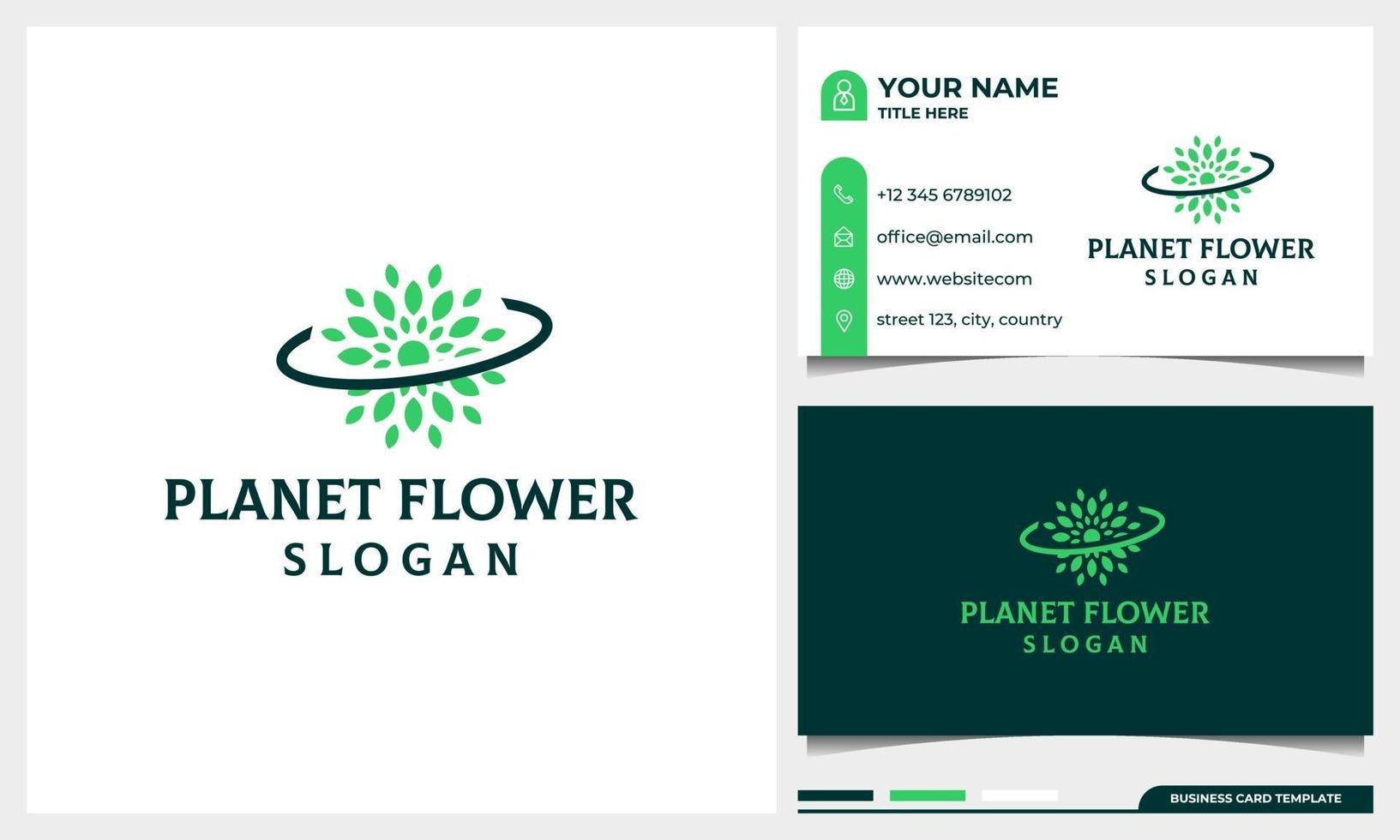 design de logotipo do conceito de flor do espaço com modelo de cartão de visita vetor