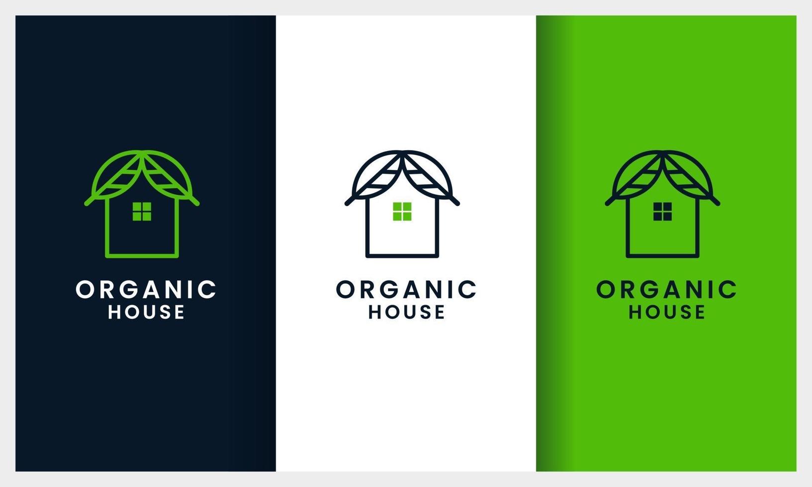 conjunto de modelo de design de logotipo para casa de natureza com conceito de arte de linha de folha vetor