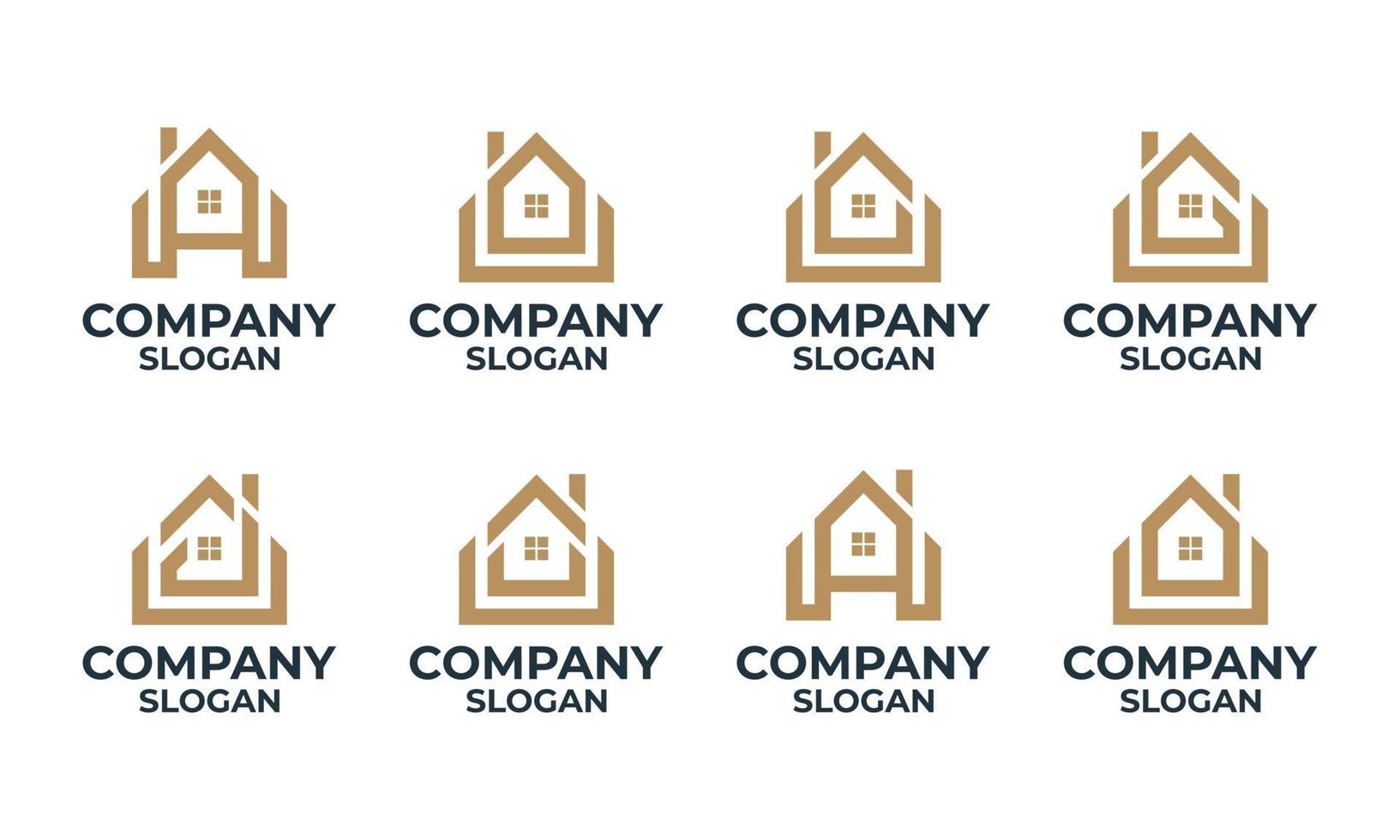 conjunto de monograma de construção de casa com modelo de logotipo de letra inicial vetor