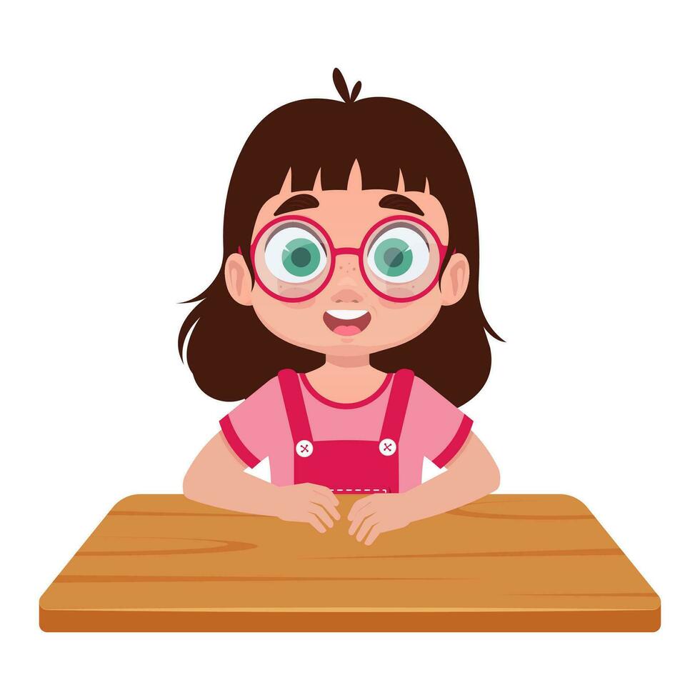 menina sentado às uma escola escrivaninha vetor