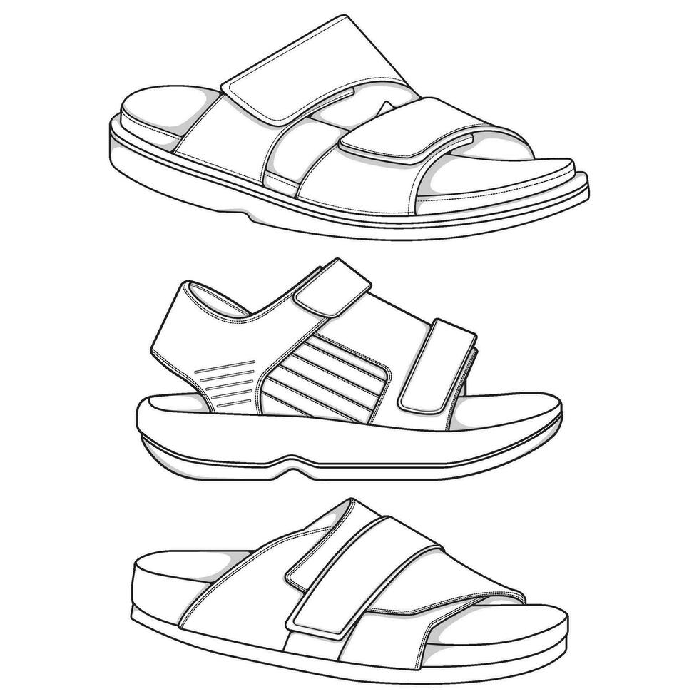 alça sandálias esboço desenhando vetor, alça sandálias desenhado dentro uma esboço estilo, empacotamento alça sandálias modelo contorno, vetor ilustração.
