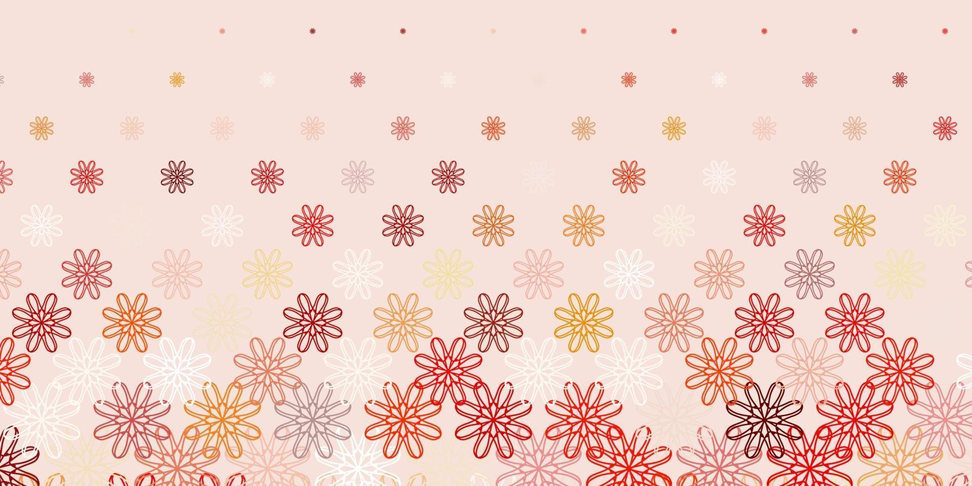 fundo do doodle do vetor laranja claro com flores.