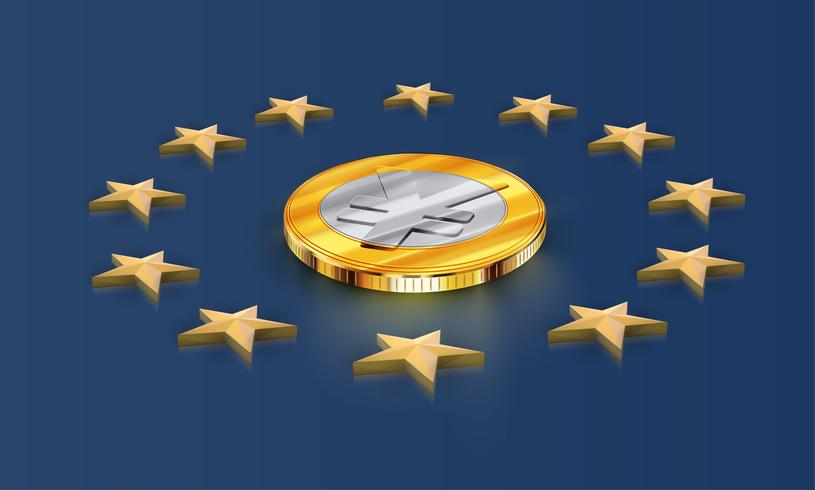Estrelas da bandeira da União Europeia e dinheiro (yen / yuan), vetor