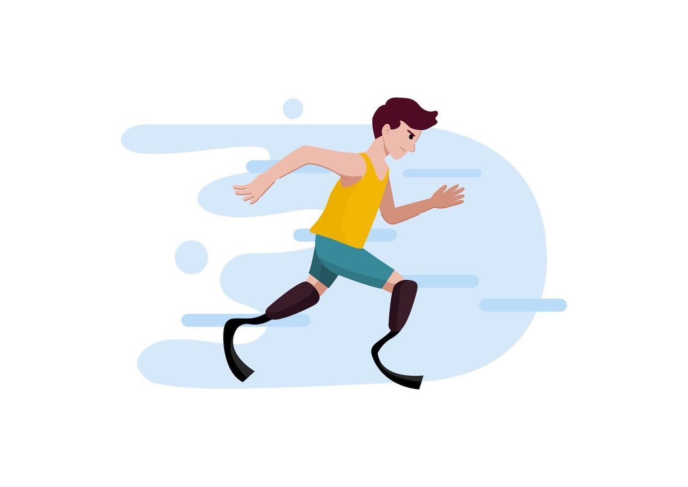 homem deficiente correndo com prótese na perna, ilustração vetorial vetor