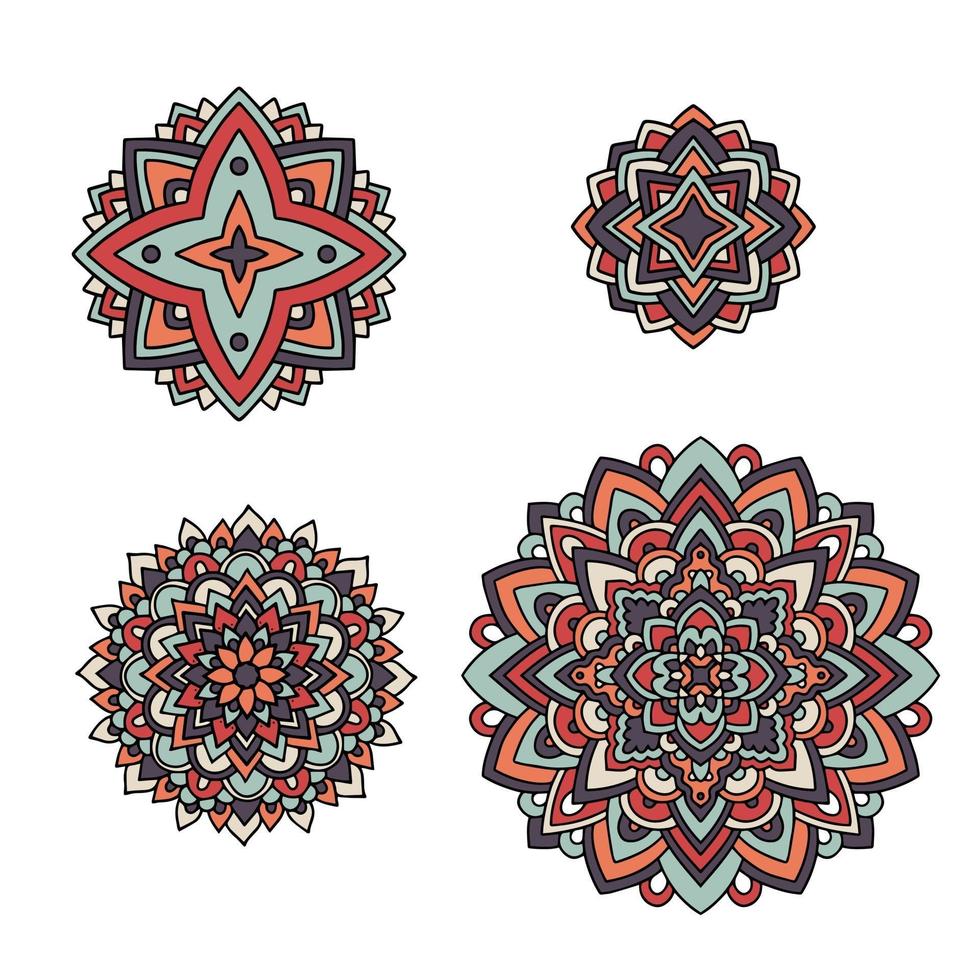 conjunto floral indiano. ornamento de mandala étnica. tatuagem de henna vetorial vetor