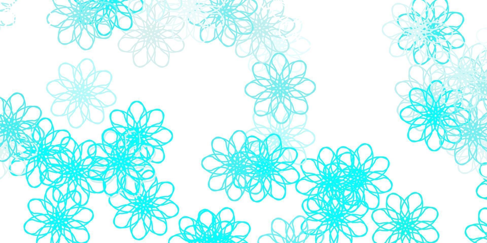 fundo do doodle do vetor azul e verde claro com flores.
