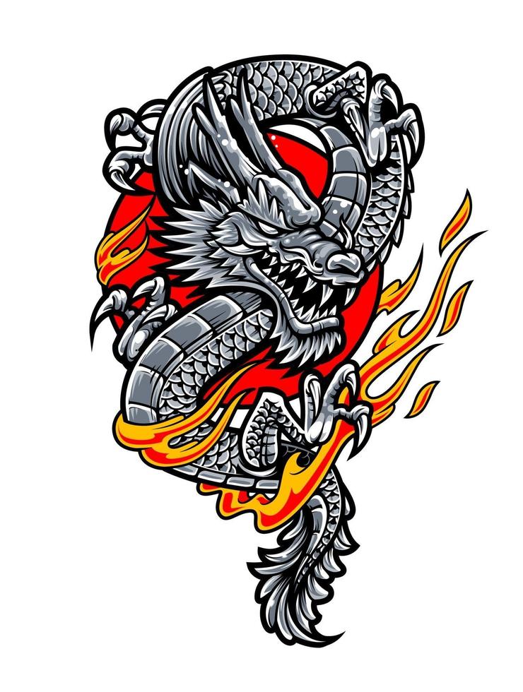 arte de tatuagem de dragão japonês vetor